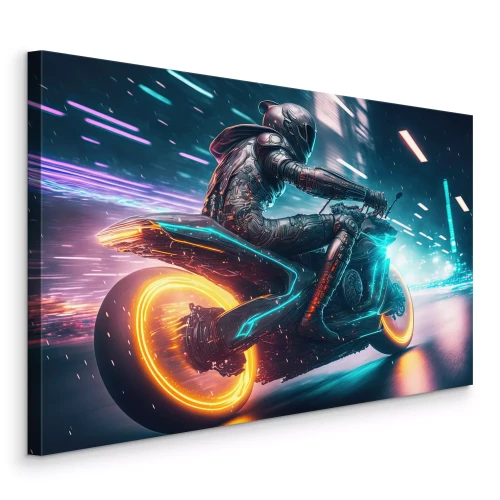 Bild Ein rasendes Motorrad inmitten von Neonlichtern