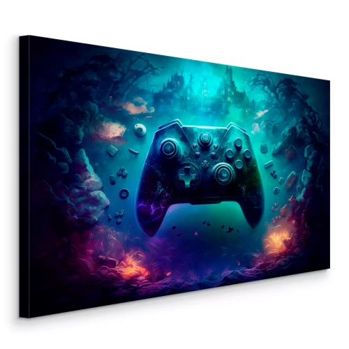 Bild Gamepad und eine düstere Fantasywelt