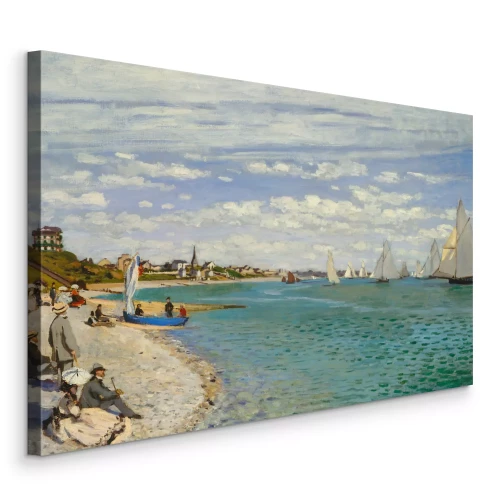 Bild Ein belebter Strand mit Segelbooten am Horizont