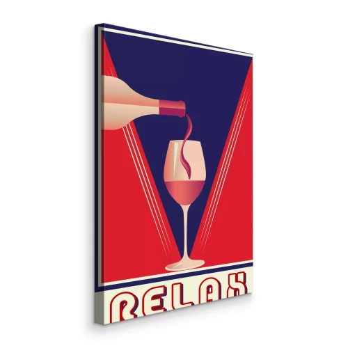 Bild Grafik in Rot- und Marineblautönen mit einem Glas