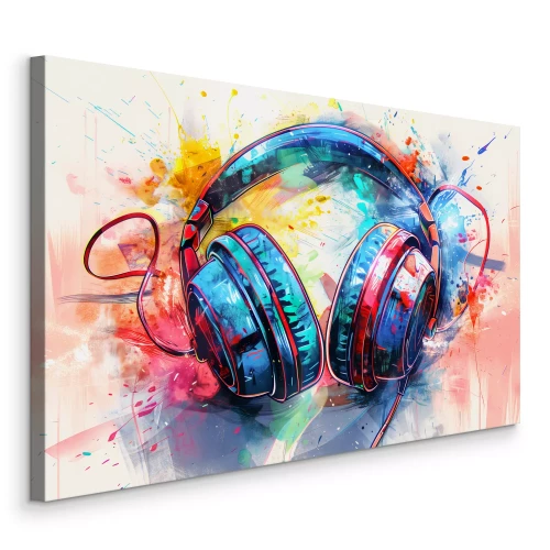 Bild Bunte Kopfhörer in dynamischen Farbspritzern