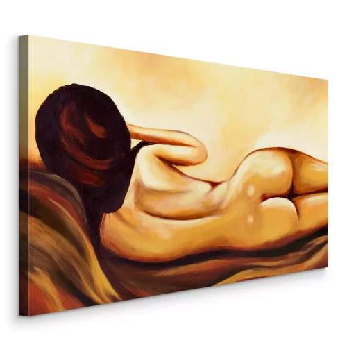 Bild Silhouette einer seitlich liegenden Frau in einer gelb-braunen Farbpalette