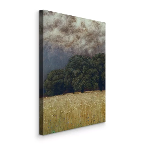 Bild Goldene Getreidefelder unter einem dunklen, stürmischen Himmel