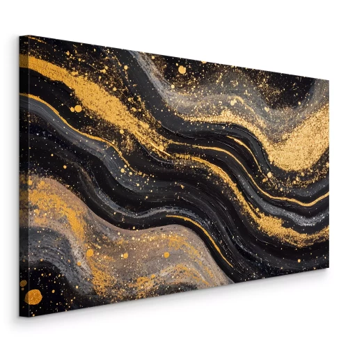 Bild Abstraktion in Schwarz und Grau mit Goldstaub