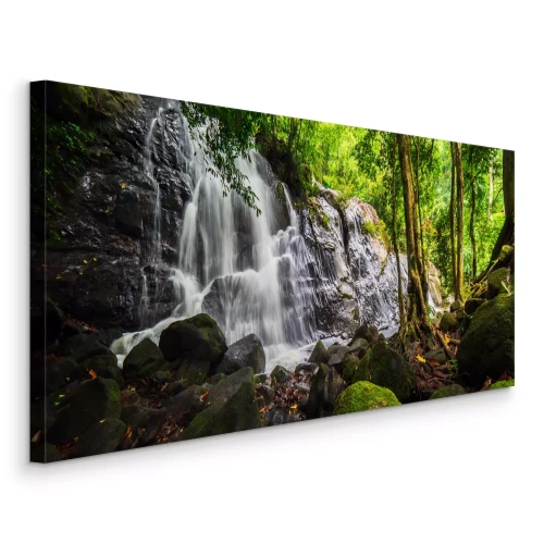 Bild Ein Waldwasserfall, der über Felsen stürzt