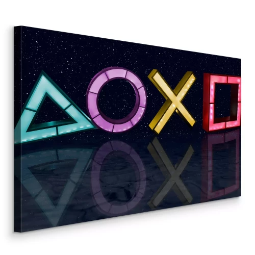 Bild Neon-Spielsymbole mit Spiegelung auf dem Boden