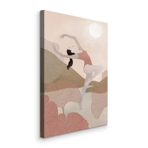 Bild Tänzerin und Ginkgoblätter in pastellfarbener Abstraktion