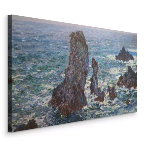 Bild Eine malerische Vision einer ruhigen See, die gegen felsige Küsten plätschert.