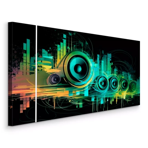 Bild Eine farbenfrohe Welle aus Musik und Lautsprechern