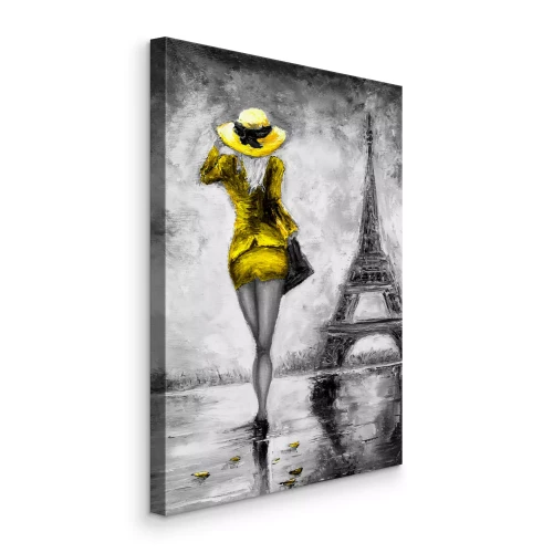 Bild Skizze einer Frau in Kleid und Hut vor dem Hintergrund des Eiffelturms