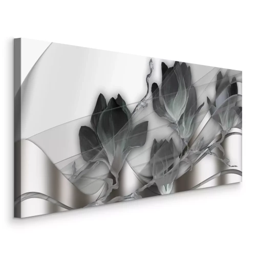 Bild Magnolien auf silbernem Hintergrund in einer abstrakten Komposition
