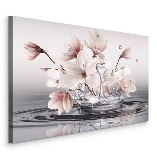 Bild Rosa Magnolien über der Wasseroberfläche mit Spiegelungen