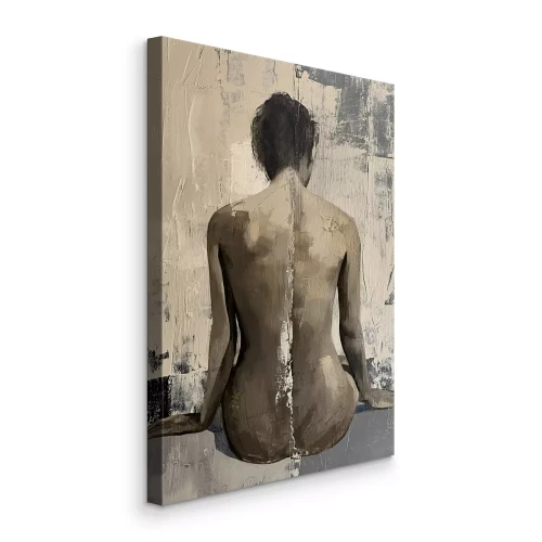 Bild Ein zurückhaltendes Aktfoto einer sitzenden Frau mit dem Rücken zu ihr.