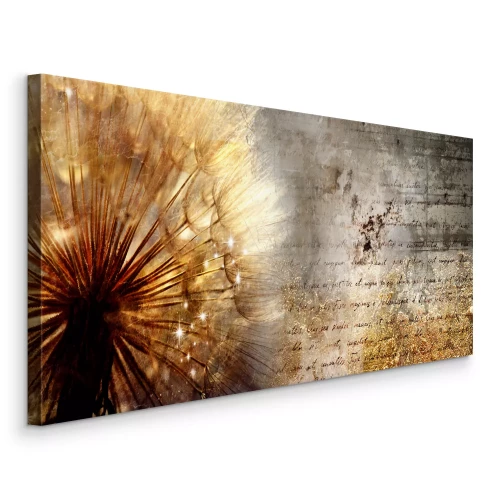 Bild Löwenzahn im Sonnenlicht auf typografischem Hintergrund