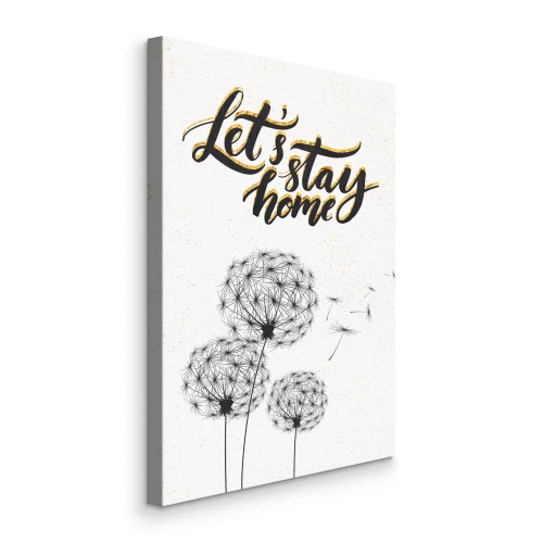 Bild Cartoon-Löwenzahn mit dem Text „Lasst uns zu Hause bleiben“.