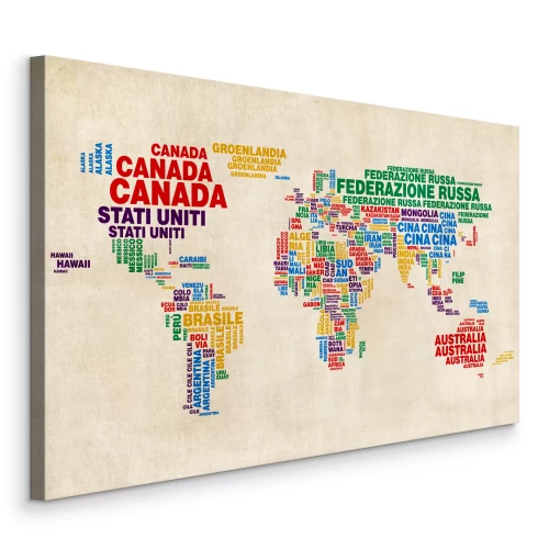Bild Eine farbenfrohe Weltkarte mit Länderbezeichnungen in italienischer Sprache.