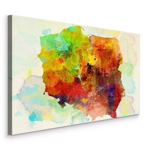 Bild Eine künstlerische Karte von Polen mit eingezeichneten Grenzen der Woiwodschaften.