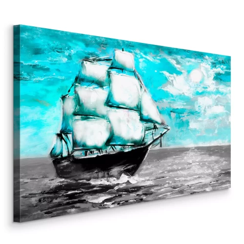 Bild Ein malerisches Segelboot auf See unter einem türkisfarbenen Himmel