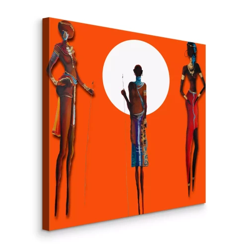 Bild Farbenfrohe afrikanische Silhouetten auf orangefarbenem Hintergrund