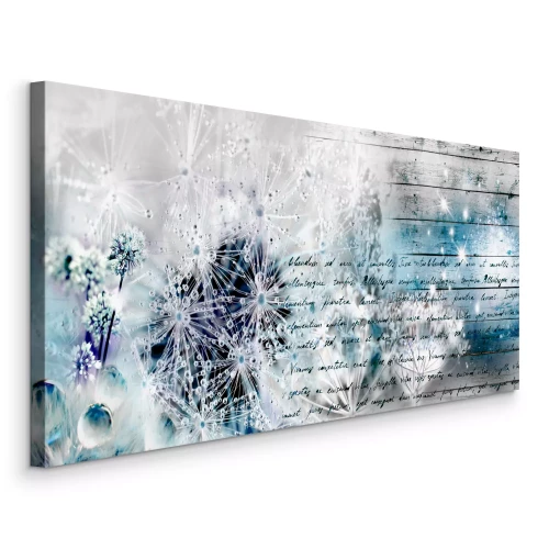 Bild Löwenzahn in Blautönen mit einem Schriftmotiv