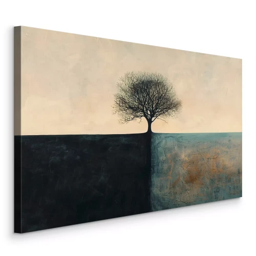 Bild Surreale Landschaft mit einem Baum vor beigem Hintergrund