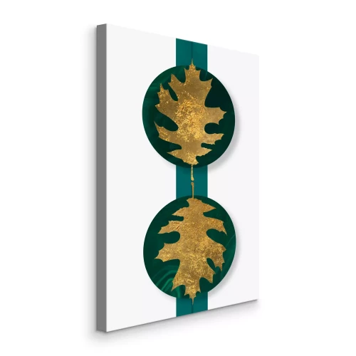 Bild Goldene Blätter auf runden grünen Formen