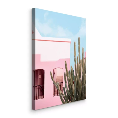 Bild Ein rosa Haus und ein Kaktus vor blauem Himmel