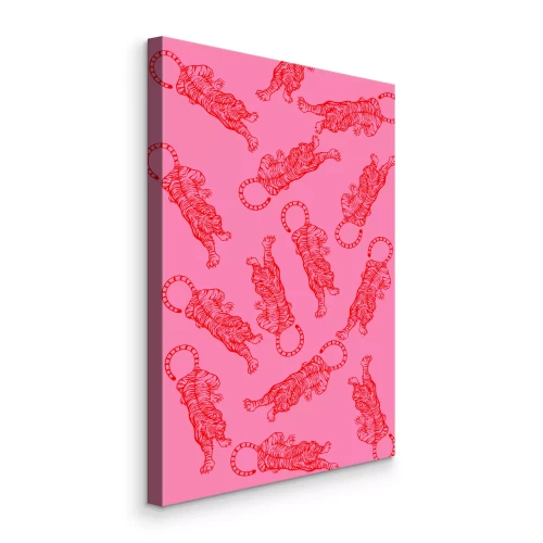 Bild Zeichnungen von roten Tigern auf rosa Hintergrund