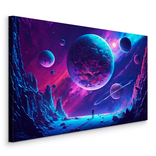 Bild Abstrakter Mensch im Weltraum auf einem felsigen Planeten