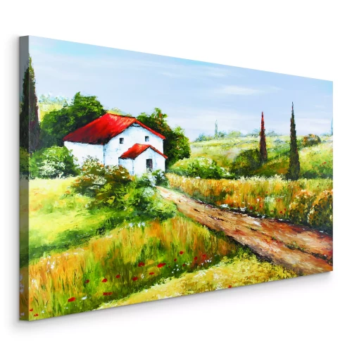 Bild Bemaltes Weißes Haus und Wiese