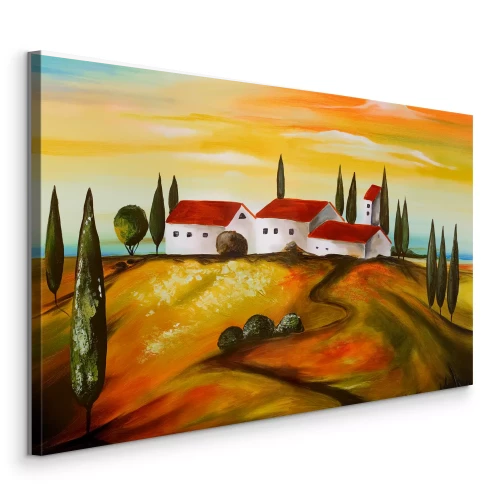 Bild Weiße Häuser auf einem Hügel, umgeben von Zypressen