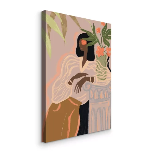 Bild Illustriertes Porträt einer Frau, die sich an eine Säule lehnt.