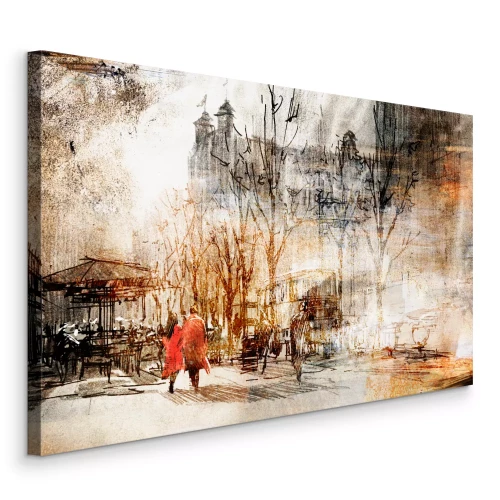 Bild Ein Paar, das in einer künstlerischen Umgebung durch die Stadt schlendert