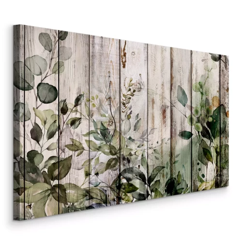 Bild Ein Pflanzenmuster auf weiß getünchten Brettern