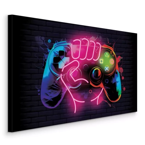 Bild Neonfarbene Hand hält ein Gamepad