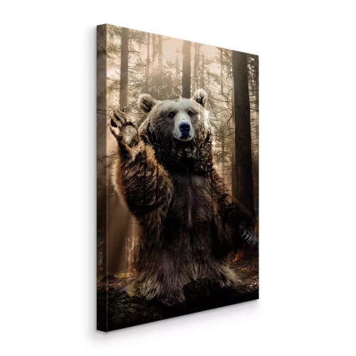 Bild Ein Bär inmitten grüner Nadelbäume