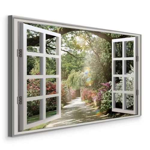 Bild Ein Pfad zwischen blühenden Sträuchern