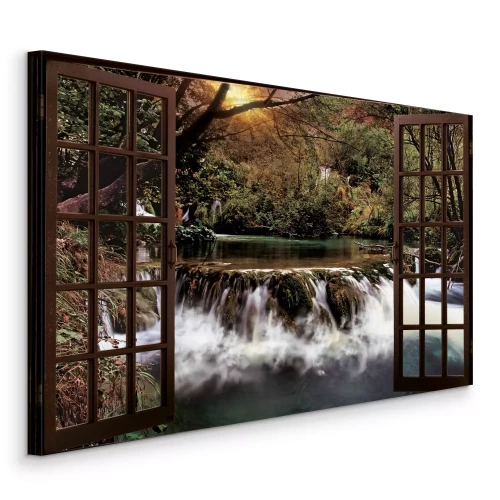 Bild Ein Bach fließt durch das Grün draußen vor dem Fenster