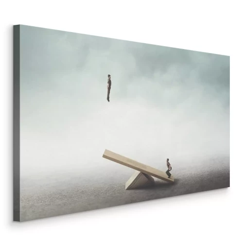 Bild Miniaturfiguren auf einer Schaukel in einem leeren Raum