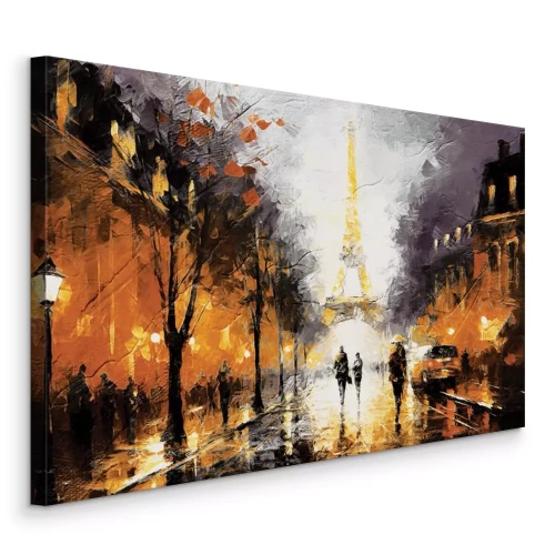 Bild Eine Pariser Straße, nachts beleuchtet vom Eiffelturm