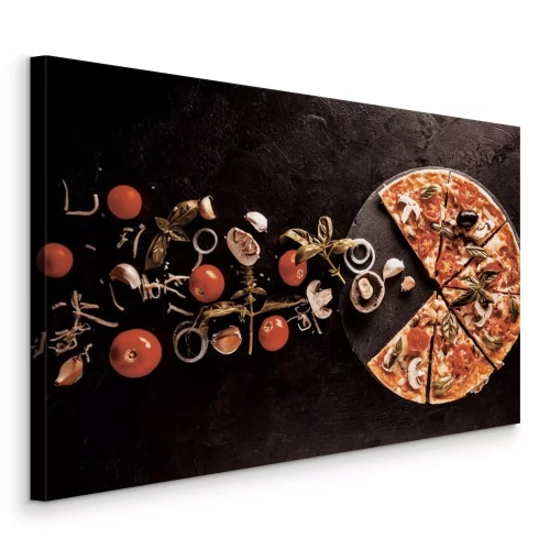 Bild Pizza mit Gemüse und Basilikumblättern