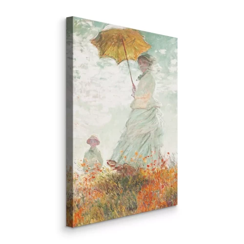 Bild Eine Mutter und ihr Kind unter einem Regenschirm auf einer blühenden Wiese