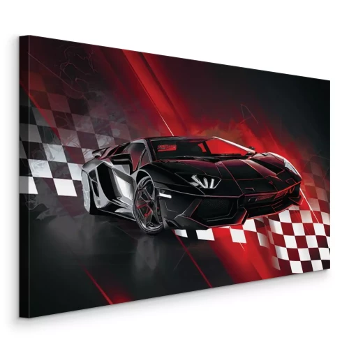 Bild Ein dynamischer Sportwagen mit einer Flagge im Hintergrund