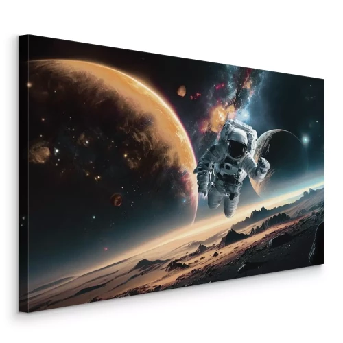 Bild Astronaut vor dem Hintergrund von Sternen und Planeten