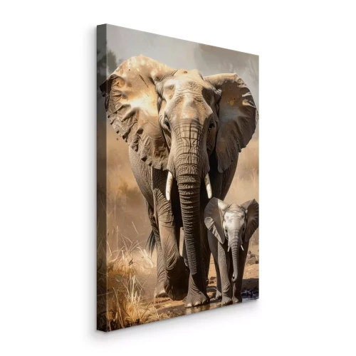 Bild Tropische Szene mit einem erwachsenen und einem jungen Elefanten