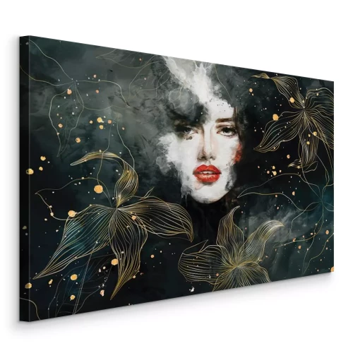 Bild Porträt einer Frau, umgeben von goldenen Blumen