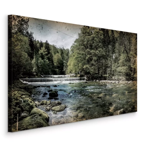 Bild Ein Fluss mit Steinen in einem Laubwald