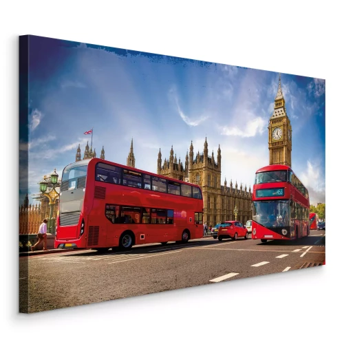 Bild Ein roter Bus mit dem Parlament im Hintergrund