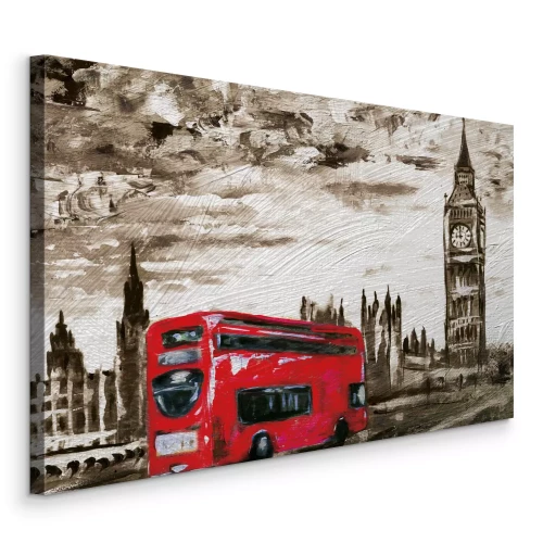 Bild Ein roter Bus inmitten der grauen Stadt