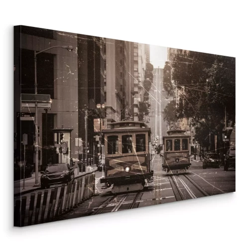 Bild Straßenbahnen in der Stadt zwischen den Bäumen